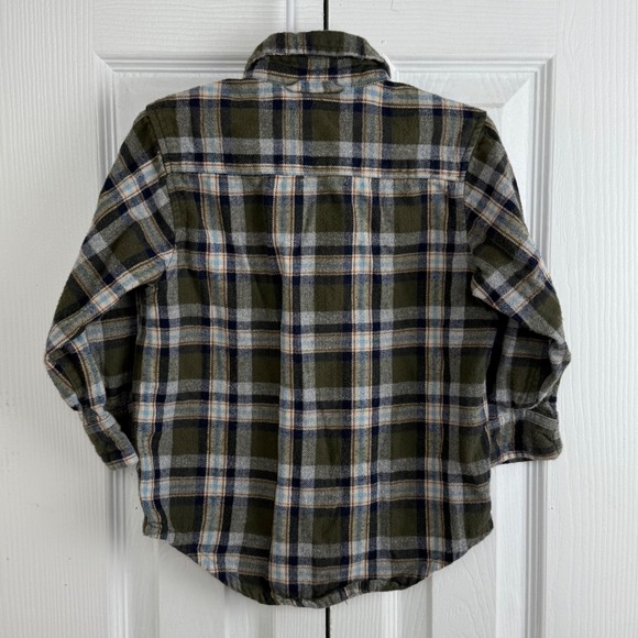 OshKosh B'gosh Kids Plaid Long Sleeve Button Down flannel Shirt Green Blue 4T - Picture 5 of 5